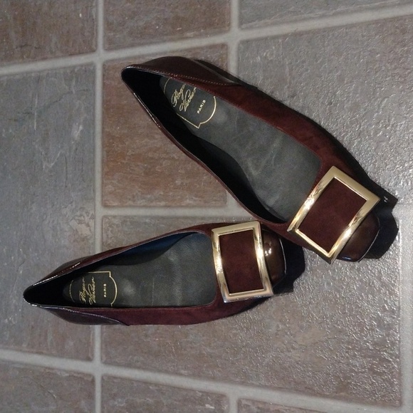 Roger Vivier burgundy patent cap toe suede buckle logo ballet flats size 36 - Picture 11 of 15